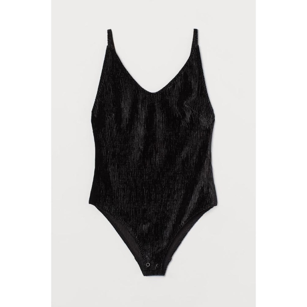 Black Ribbed Velour Body Suit